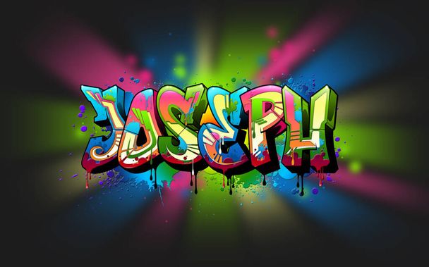 ¡Joseph! Una genial ilustración de Graffiti Name inspirada en el graffiti y la cultura del arte callejero. Colores vivos y vibrantes, estilo inmaculado, equilibrio perfecto
. - Foto, Imagen