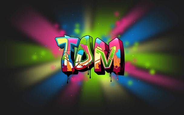 Tom. A cool Graffiti Name illustration inspired by graffiti and street art culture. Vivid vibrant colors, immaculate style, perfect balance. - Photo, Image