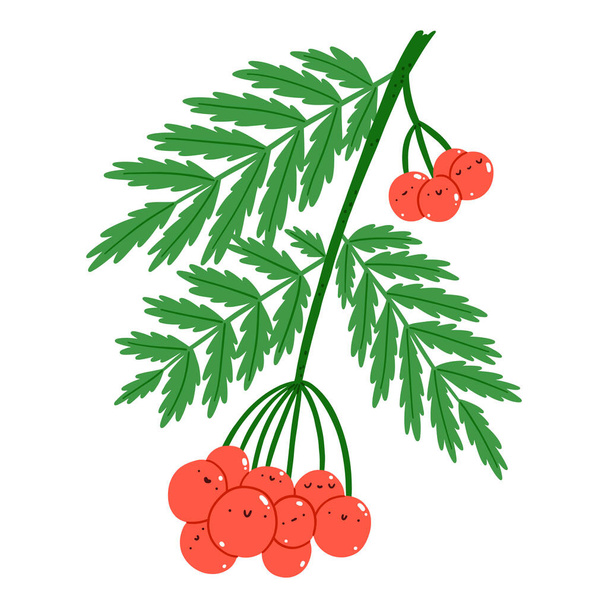 Vörös Rowan bogyók aranyos vektor karakterek illusztráció, elszigetelt fehér - Vektor, kép