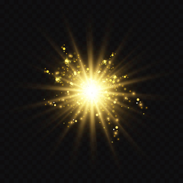 Transparenter Glüheffekt. Der Stern explodierte vor Brillanz. Gold funkelt - Vektor, Bild