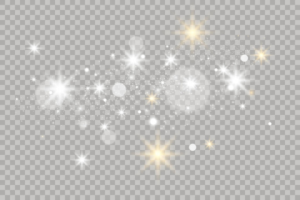 スパークリング魔法の塵粒子。透明な背景に多くのキラキラした粒子で光の効果を発揮します。クリスマスの抽象的なパターン。透明な背景にベクトルが輝きます. - ベクター画像
