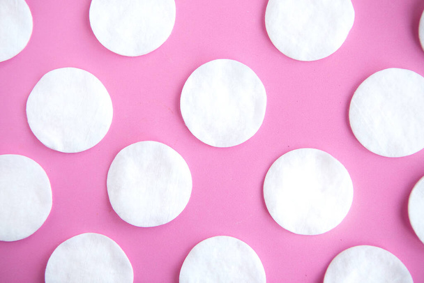 Cotton sponges pattern on pink background, minimal concept - Photo, Image