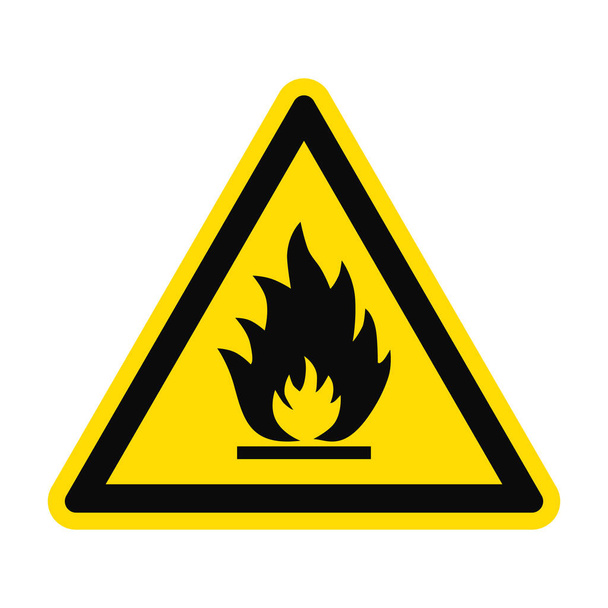 Icon danger fire risk. Fire on yellow triangle isolated on white background. Vector illustration. - Vector, Image