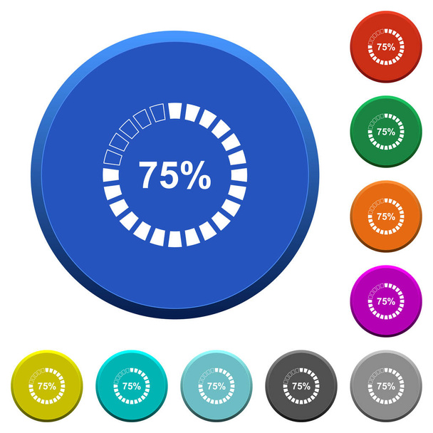 75 percent loaded round color beveled buttons with smooth surfaces and flat white icons - Vector, imagen