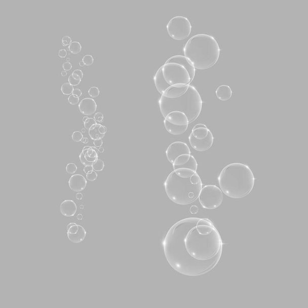Bubbels onderwater textuur geïsoleerd op zwart-wit achtergrond. bruisende lucht, gas of schone zuurstofbellen onder zeewater - Vector, afbeelding
