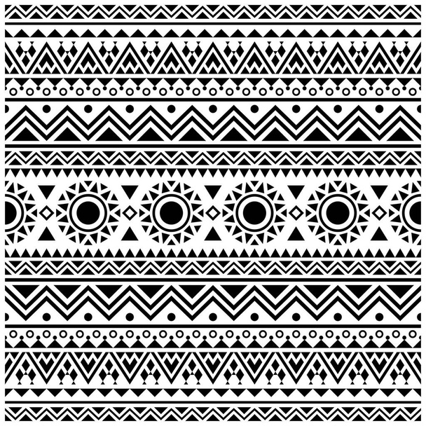 Diseño de patrones sin costuras étnicas Ikat Aztec en color blanco y negro. Ilustración étnica vector. - Vector, imagen