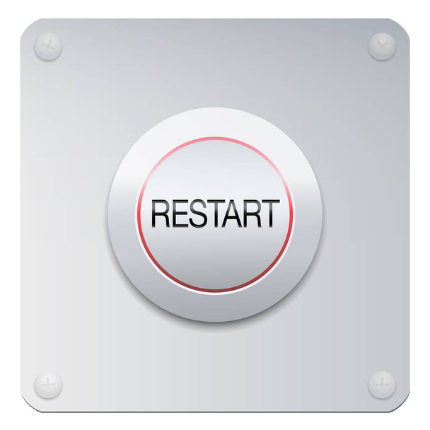 Restart button on a chrome panel to start machines, gadgets instruments, a company, society, but also a new project, adventure, lifestyle, relationship or many other beginnings. - Vector, Image