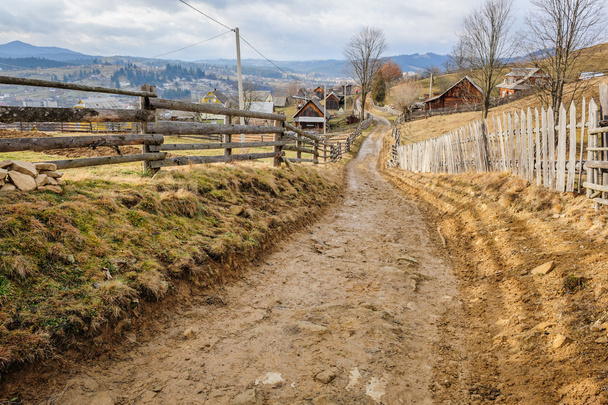 Dirty road in Carpathian village - Photo, Image