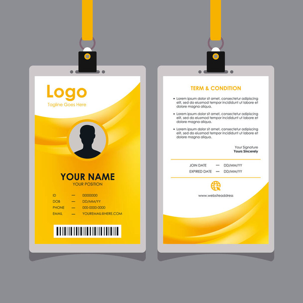 Abstract Stijlvolle Smooth Orange Yellow Curvy Id Card Design, Professional Identity Card Sjabloon Vector voor Werknemer en anderen - Vector, afbeelding