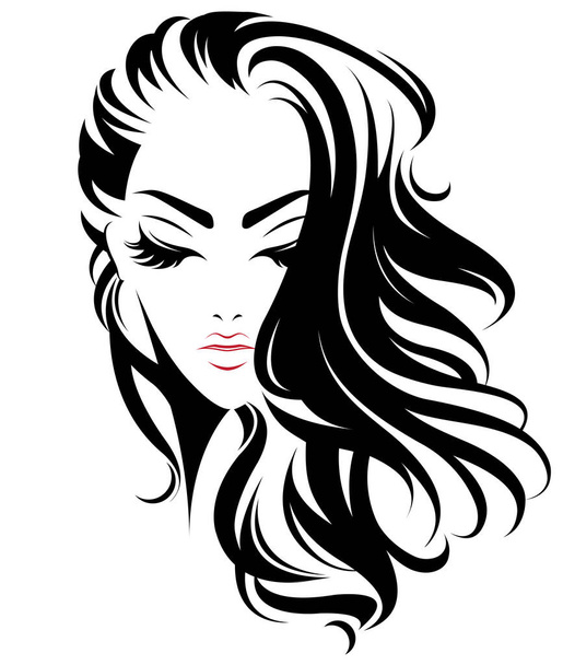 women long hair style icon, logo women on white background - Vector, Image
