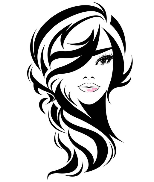 Kadınlar uzun saç stili ikonu, beyaz arka planda logo kadınları - Vektör, Görsel