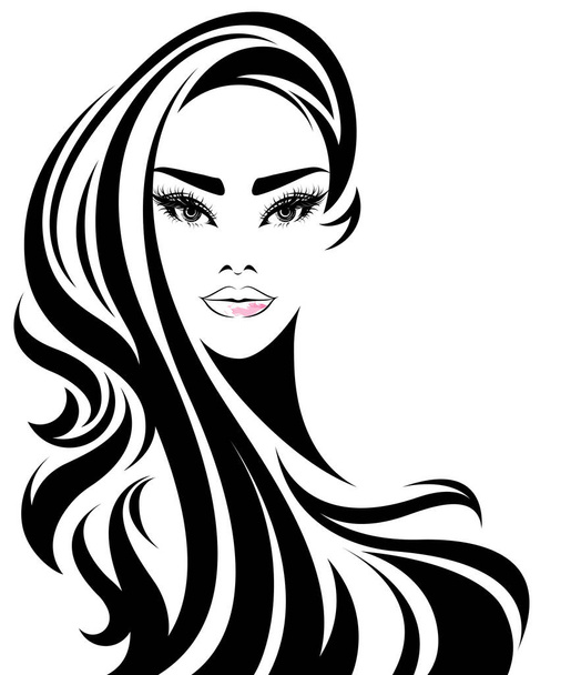 women long hair style icon, logo women on white background - Vektor, kép
