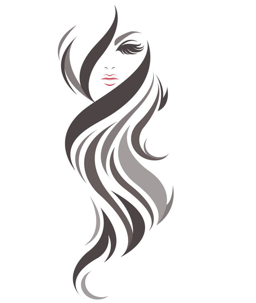 γυναίκες μακρύ εικονίδιο στυλ μαλλιών, γυναίκες λογότυπο σε λευκό φόντο - Διάνυσμα, εικόνα