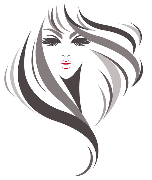 Frauen lange Frisur Ikone, Logo Frauen auf weißem Hintergrund - Vektor, Bild