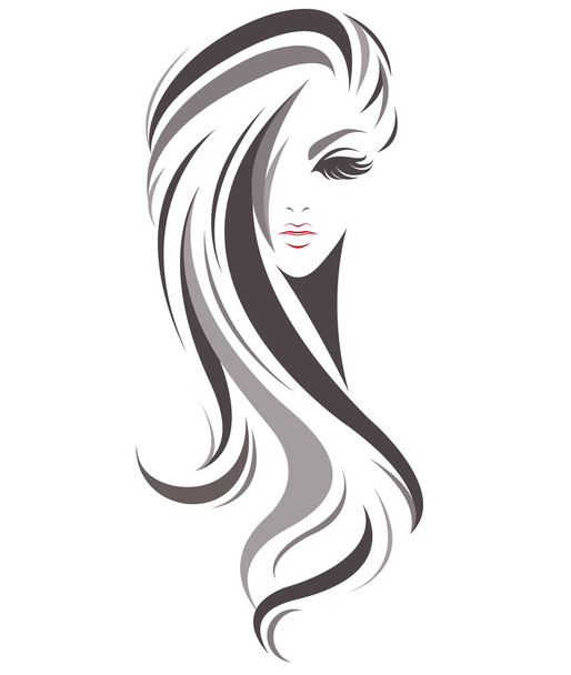 жінки в довгому стилі волосся значок, логотип жінки на білому тлі
 - Вектор, зображення