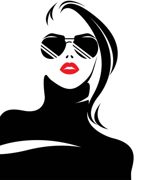 Иллюстрационный вектор женского силуэта черная икона на белом фоне - Вектор,изображение