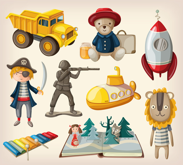 Set of old-fashioned toys - Vector, Image