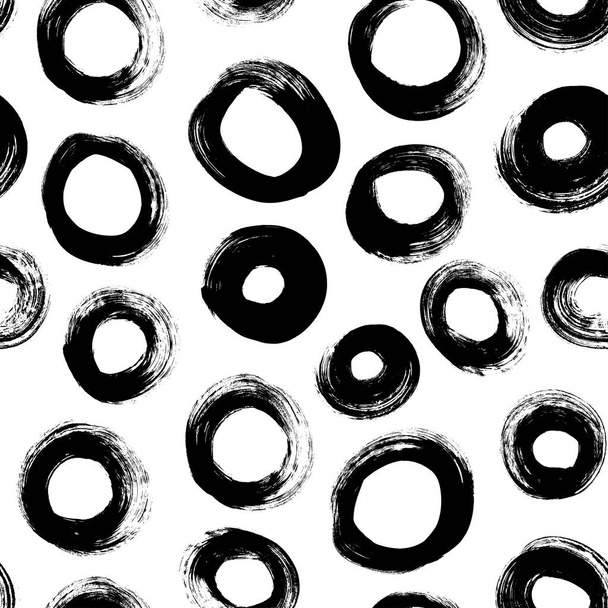 Circle grunge seamless vector pattern. Brush strokes, polka dot, rounded outline shapes.  - Vektor, Bild