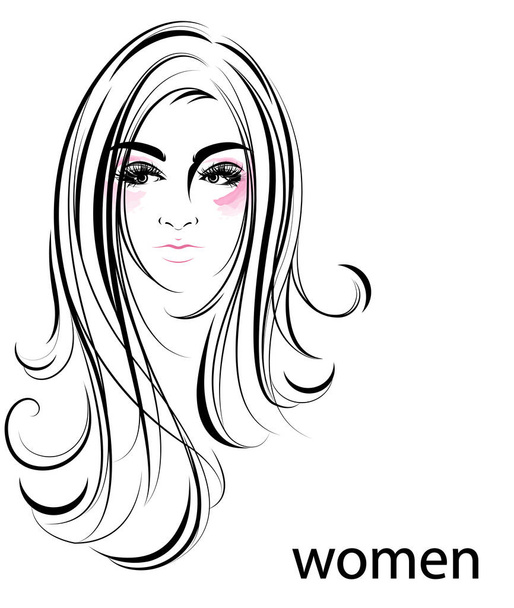 icono de estilo de pelo largo de las mujeres, logotipo de las mujeres sobre fondo blanco - Vector, Imagen