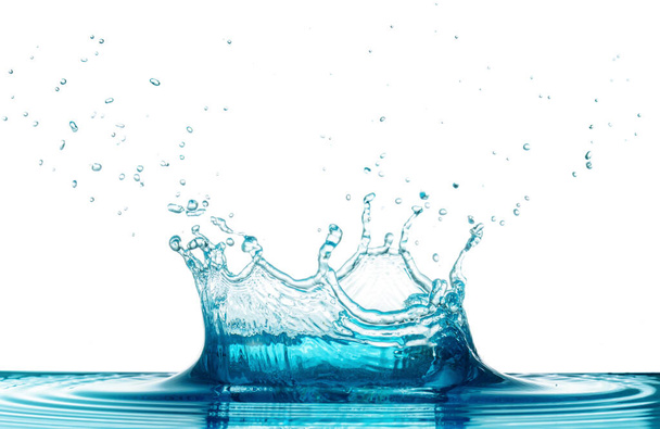 blu liquido spruzzi corona isolato su sfondo bianco - Foto, immagini