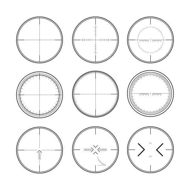 Sniper rifle scope. Weapon aim. Set of targets and destination. Focus icons. Vector illustration. - Vector, Image