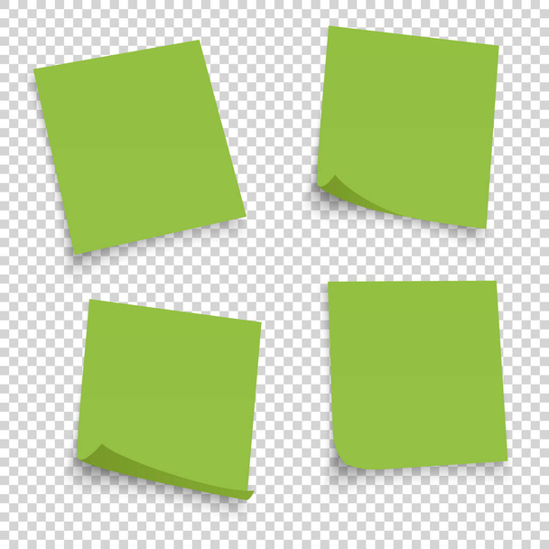Collectie van verschillende groene lakens. Papieren notitie met gekrulde hoek geïsoleerd op transperent achtergrond. Vectorillustratie. - Vector, afbeelding
