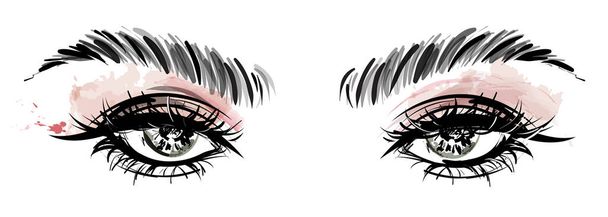 illustrazione di trucco degli occhi e sopracciglia su sfondo bianco - Vettoriali, immagini