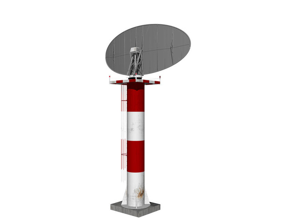 torre de rayas rojas y blancas con sistema de radar en el aeropuerto
 - Foto, Imagen