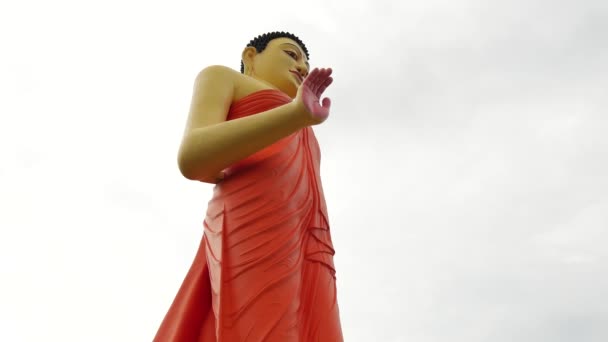 Standbeeld dichtbij het hoogste wandelbeeld ter wereld van Boeddha in de Ranawana Tempel - Video