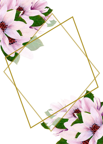 hand painted watercolor invitation template with magnolia flowers - Φωτογραφία, εικόνα