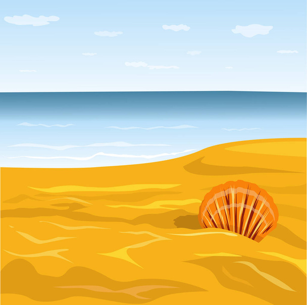 illustration of a sandy berg by the blue sea - Vettoriali, immagini