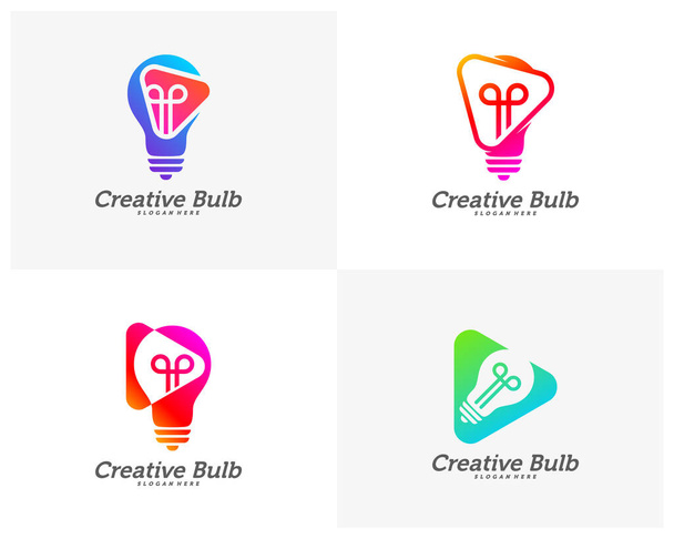 Set of Bulb Creative with Play icon logo concepts, abstract colorful icons, elements and symbols, template - Vector - Vector, Image