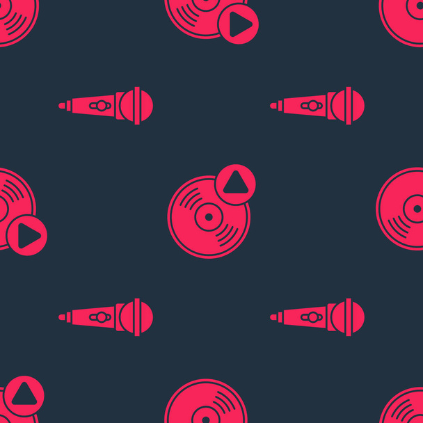 Set Microphone and Vinyl disk on seamless pattern. Vector. - Vector, Image