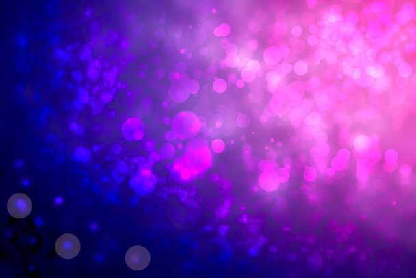 Abstract dark blue gradient pink purple background texture with glitter defocused sparkle bokeh circles and glowing circular lights. Beautiful backdrop with bokeh light effect. - Φωτογραφία, εικόνα