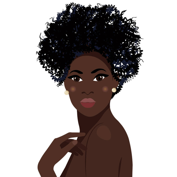 Чорне життя має значення. Портрет красивої африканської жінки з сережкою. Жіночий портрет. Концепція чорної краси. Нації і раси. Американський студент. Векторна плоска ілюстрація. Великий для аватарів.. - Вектор, зображення