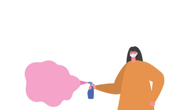 Vrouw met masker en spray fles vector ontwerp - Vector, afbeelding