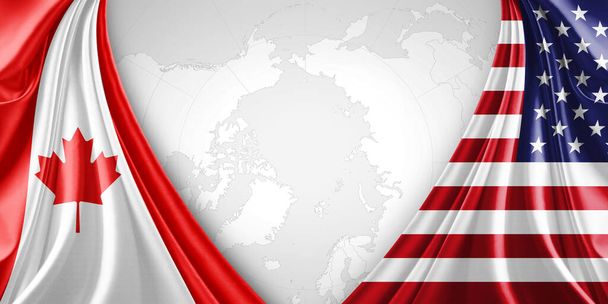Шелковый флаг Канады и США с копирайтом для вашего текста или изображений и фона карты мира
 - Фото, изображение
