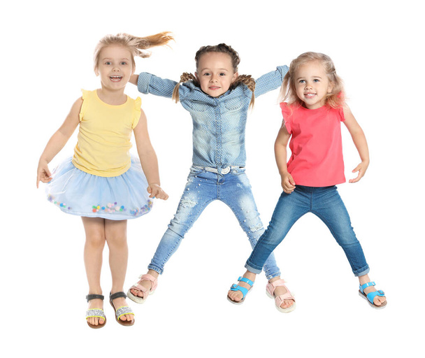 Collage with photos of jumping children on white background - Foto, Imagen