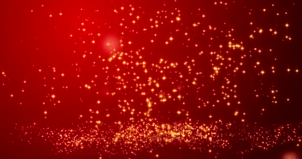 Golden confetti bokeh lights on the red Happy Valentines day background. Chinese New year texture. Loop 4k - Footage, Video