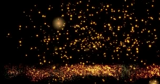 Golden confetti bokeh lichten op de zwarte Chinese Nieuwjaar textuur. Lijn 4k - Video
