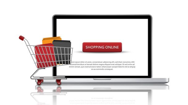 Online shopping concept, laptop online store, vector illustration - Vetor, Imagem