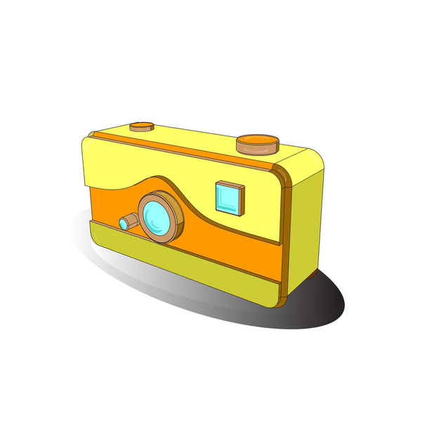 Retro camera. Isometrie. Oude camera in 3D stijl op een gekleurde achtergrond. Vectorillustratie. - Vector, afbeelding