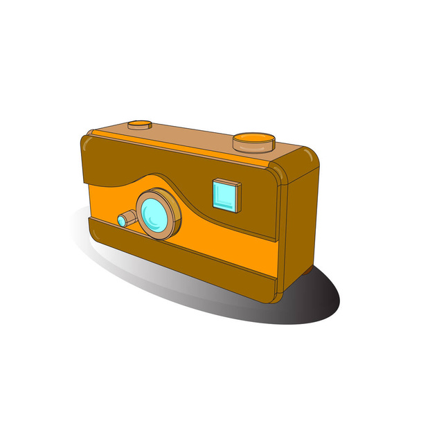 3D. Isometry. Picture in gray, brown and white colors. Vector. Hanging retro camera. - Vector, Image