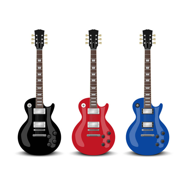 Realistische E-Gitarre isoliert auf weißem Hintergrund, Vektorillustration - Vektor, Bild