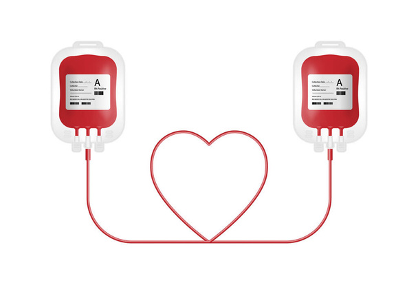 Concepto de donación de sangre, bolsa de sangre aislada sobre fondo blanco, ilustración vectorial - Vector, Imagen