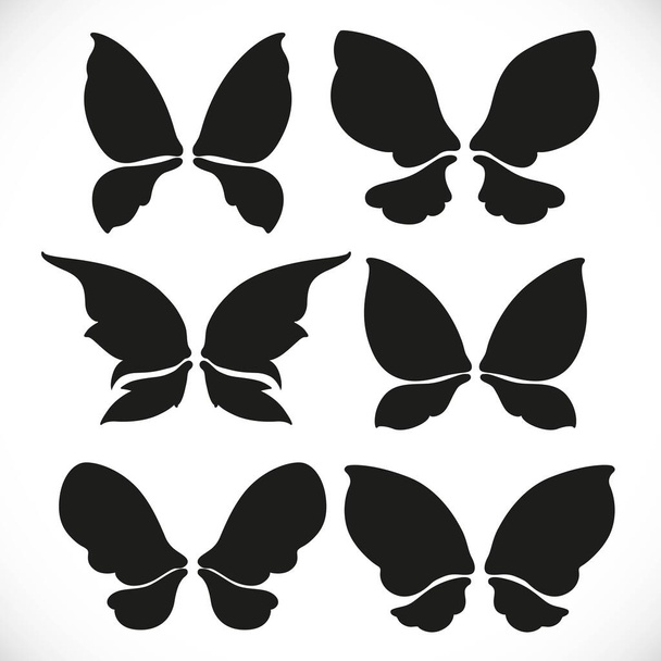 Черный силуэт крыльев феи различной формы для резки набора 2 изолированы на белом фоне
 - Вектор,изображение