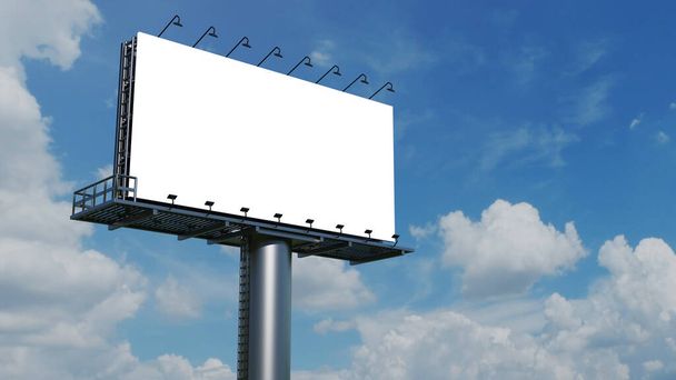 Mockup Μεγάλη πινακίδα ή αφίσα που εμφανίζεται στο εξωτερικό με φόντο το μπλε του ουρανού. 3D απόδοση. Διαδρομή αποκόλλησης. - Φωτογραφία, εικόνα