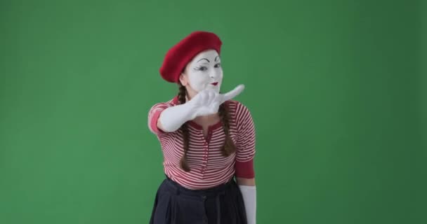 Mime artysta mówi nie machając palcem - Materiał filmowy, wideo