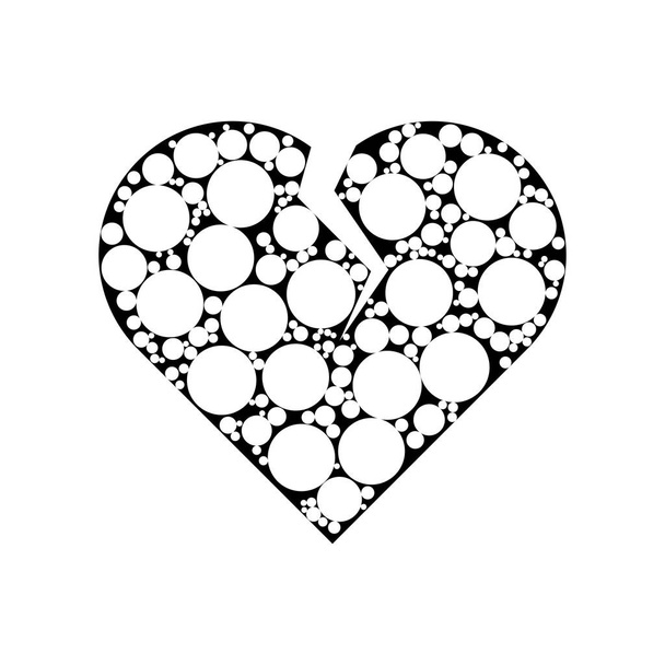 Mosaico di cuore spezzato di punti rotondi in varie dimensioni, basato sull'icona del cuore spezzato. Icona a cuore spezzato punteggiato. - Vettoriali, immagini