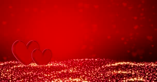 Rote Herzen. Happy Valentines Day Hintergrund. Rote Herzen mit goldenem Konfetti. Happy Valentines Day Hintergrund. 3D-Rendering in 4k-Schleife. - Filmmaterial, Video